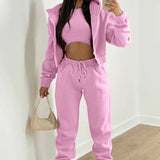 MOMENTLOVER 2025 2025 women's clothing New autumn and winter suit new solid color simple hooded sweater casual fashion sports sweater suit