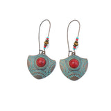 Alloy earrings openwork leaf turquoise earrings