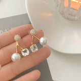 S925 silver needle micro-set rhinestone pearl earrings