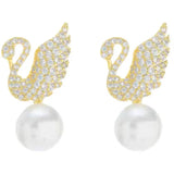S925 silver needle full diamond swan earrings