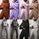 MOMENTLOVER New 's new women's cross-border autumn sweater set, solid color casual fashion sports trousers two-piece set