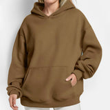 MOMENTLOVER 2025 New autumn coat cross-border sweater temperament commuting loose solid color hooded pocket fashion hooded sweater women