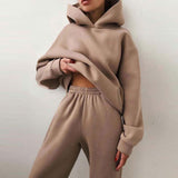 MOMENTLOVER New 's new women's cross-border autumn sweater set, solid color casual fashion sports trousers two-piece set
