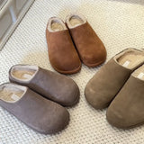 2025  Flat-bottomed velvet Muller shoes, bag head, fluffy half slippers, women wear a pedal, ugly and cute Birkenstock cotton shoes