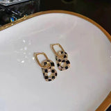 S925 silver needle black and white plaid letter b simple fashion earrings