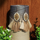 Leaf hoop metallic leather fringed earrings