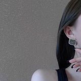 S925 silver needle geometric square black diamond earrings
