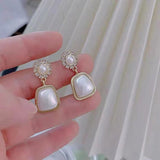 S925 Silver Needle Square Pearl Gold Classic Earrings