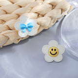 S925 silver needle white flower bow smiley earrings