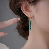 S925 silver needle full diamond drop emerald earrings
