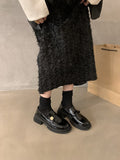 2025  British style small leather shoes high sense small fragrant style gold coin plush shoes thick heel single shoes platform loafers women's winter