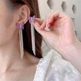 Long earrings silver needle two butterfly Tassel Earrings