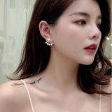 S925 silver needle pearl earrings in front and back