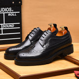 2025 Wechat business casual leather shoes genuine leather men's shoes lace-up big head Brock British engraved thick-soled formal shoes
