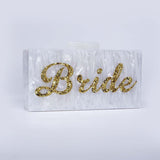 Women's new fashion hundred tower white pearlescent letter sequined acrylic clutch bag diagonal span banquet exquisite dress bag