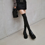 2025  Height-increasing knee boots Women's elastic and thin thick-soled boots Sweet and cool big tube circumference Thick legs Fat MM tall tube