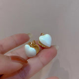 S925 silver needle double-sided white love earrings