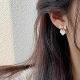 S925 silver needle opal bow love earrings