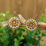 Round flower inlaid Bohemian earrings