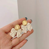 S925 Silver Needle Bow Metal Round Simple Earrings