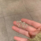 S925 silver needle minority irregular full diamond pearl love earrings