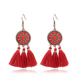 Fringed red earrings