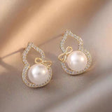 S925 silver needle fashion pearl gourd simple earrings