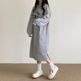 MOMENTLOVER Tide brand wholesale Korean lazy dress spring and autumn women's thin simple long dress hooded loose velvet sweater skirt winter