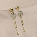 S925 silver needle bright tassel letter D earrings