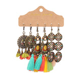 Drop-shaped tassel turquoise feather flower earrings