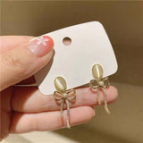 S925 silver needle opal set diamond bow simple earrings