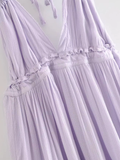 - Mesh splicing low-cut backless halterneck suspender dress GEU685