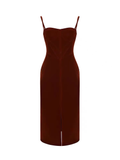 - Retro high-end red velvet slit suspender dress GEU876