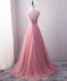 lemongor Pink Stunning Tulle Beaded Long Party Gown, Pink Formal Dress , Party Dresses