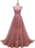lemongor Pink Lace Prom Dresses 2018, Pink Party Gowns, Prom Dresses