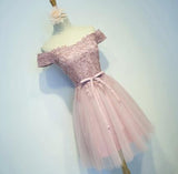 lemongor Dark Pink Tulle Off Shoulder Short Formal Dress, Bridesmaid Dresses for Pink Weddings, Pink Party Dress