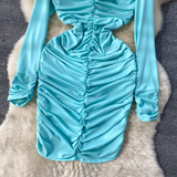 - High-end three-dimensional floral long-sleeved dress and sexy pleated tight skirt GEU797