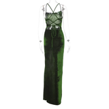 - sexy backless lace-up slit maxi dress GEU460