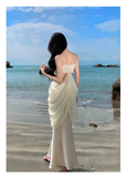 - AsGEUmetric Pleated Hollow Waist Mermaid Dress Holiday Dress GEU1481