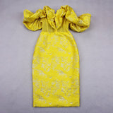 Jacquard  Party Dress  New Women's Yellow Bodycon Dress Elegant Sexy Midi Evening Club Dress High Quality Summer Outfit