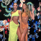 One Shoulder Hollow Out Sexy Bodycon Midi Dress Women Side Split Elegant Vacation Beach Party Club Dresses Orange Summer