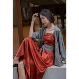 retro chinese improved ancient hanfu style loose coat long printed dress two pieces set for women daily hanfu dress g926