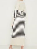 Women Knitted Long Dress Long Sleeve Deep V Neck Striped Dress Slim Fit Spring Autumn Female Vestidos Streetwear