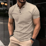Momentlover Summer Vintage Henry T Shirts Men Leisure Solid Color Short Sleeve Button Slim Polo Tee For Mens Casual Slim Fit Tops Streetwear