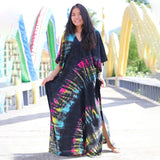 Printed V-Neck Batwing Sleeve Side Split Loose Dress For Women Clothes Plus Size Beachwear Maxi Dress Q1218