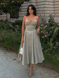 vmtvr Cottagecore Frill Hem Midi Dresses Elegant Sleeveless Birthday Pleated Fairy Slip Corset Sundress Holiday Gown