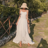 Fairycore White Dress Women Sexy Spaghetti Strap Sweet Asymmetrical Empire Fashion Lace-up Backless Wedding Dress Skirt