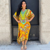 Moroccan Kaftan Boho Print Dress Sexy Batwing Sleeve Maxi Dress  Summer Women Clothing Beach Wear Casual Maxi Dress Q1394