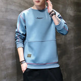 Momentlover  -  Fashion O-Neck Spliced All-match Embroidery Letter T-Shirt Men Clothing Autumn New Loose Casual Pullovers Korean Tee Shirt