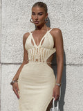 Fall outfits Knitted Cut Out Halter Sexy Backless Summer Beach Dress for Women Elegant Outfits Bandage Slit Dresses Bodycon New